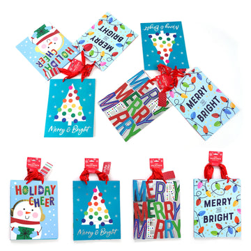 3Pk Large Bright Merry Holiday Hot Stamp Bag, 4 Designs