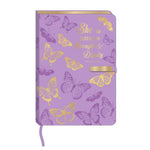 128Sht Pu Journal W/Metal Bar Magnetic Closure, Purple/Butterfly, 8.25" X 5.6875"