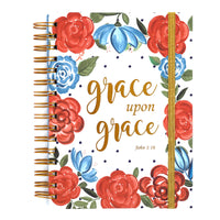 160Sht/320Pg Religious Floral Grace Upon Grace Hot Stamp Chunky Spiral Journal, 8.5"X6.25"