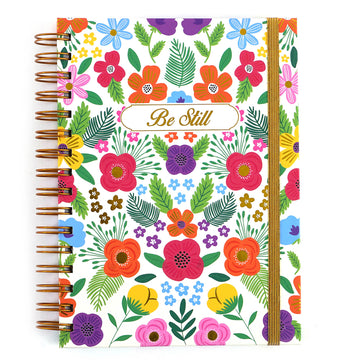 160Sht/320Pg Religious Be Still Floral, Hot Stamp Chunky Spiral Journal, 8.5"X6.25"