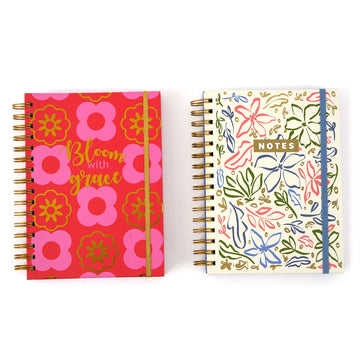 160Sht Hot Stamp Chunky Spiral Journal W/Inside Pocket, 8.5"X6.25", Bloom Florals, 2 Designs