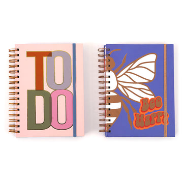 160Sht Hot Stamp Chunky Spiral Journal W/Inside Pocket, 8.5"X6.25", Bee/To Do, 2 Designs