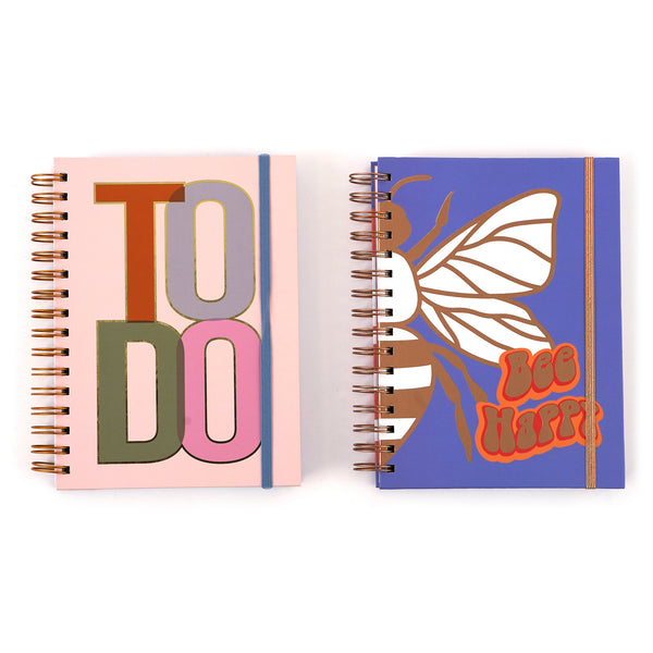 160Sht Hot Stamp Chunky Spiral Journal W/Inside Pocket, 8.5"X6.25", Bee/To Do, 2 Designs