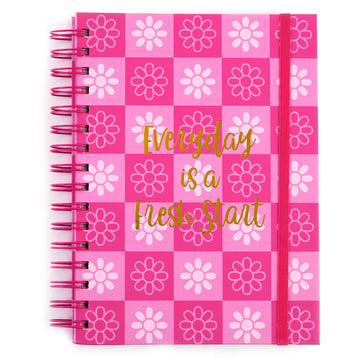 160Sht Daisy Checker Floral, Hot Stamp Chunky Spiral Journal W/2 Stickersheets, 8.5"X6.25"