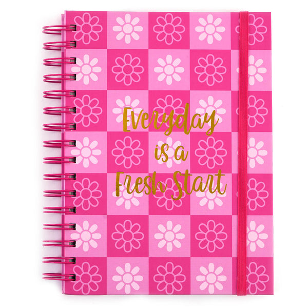 160Sht Daisy Checker Floral, Hot Stamp Chunky Spiral Journal W/2 Stickersheets, 8.5"X6.25"