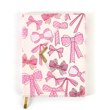 128 Sheet/256 Page Pu Cover Envelope Flap Journal, Pink Bows, 6"W X 8"L