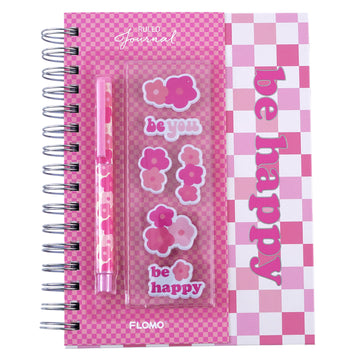 160 Sheet Chunky Spiral Journal With Plastic Pen, 2"X6" Puffy Stickers, Be Happy, 6.25"X8.5"
