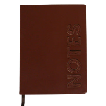 160 Sheet 80Gsm Pu Journal, Embroidered Layer Pu, "Notes"/Deep Brown-Pms 7602, 6"W X 8"L