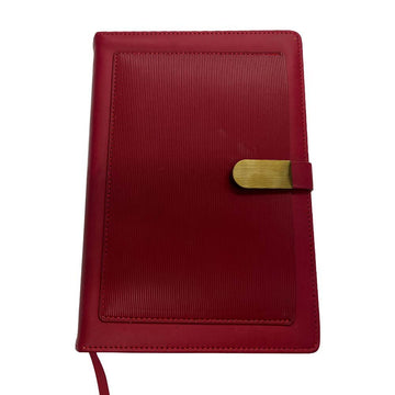 128 Sheet Pu Journal, Metal Clasp With Front Pocket, Red Journal, 5.625"Wx8.375"L