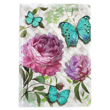 140Sht Bookbound Textured Paper Journal W/Hot Stamp, Butterfly Garden Rose, 7"X10"