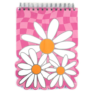 100 Sheet Diecut Top Spiral Journal, 2S Print, Daisy/Checker, 7"Wx9"L