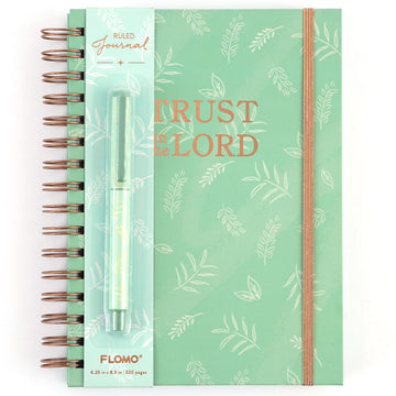 160Sht/320Pge Jumbo Spiral Chunky Journal W/Pen, Sage Botanical, 8.5" X 6.25"