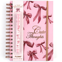 160Sht/320Pge Jumbo Spiral Chunky Journal W/Pen, Cute Pink Bow, 8.5" X 6.25"
