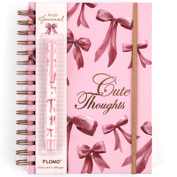 160Sht/320Pge Jumbo Spiral Chunky Journal W/Pen, Cute Pink Bow, 8.5" X 6.25"