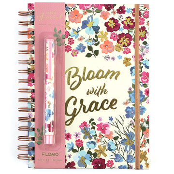 160Sht/320Pge Jumbo Spiral Chunky Journal W/Pen, Graceful Floral, 8.5" X 6.25"