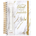 160Sht/320Pge Jumbo Spiral Chunky Journal W/Pen, With God White Marble, 8.5" X 6.25"