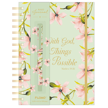 160Sht/320Pge Jumbo Spiral Chunky Journal W/Pen, Sage Floral, 8.5" X 6.25"