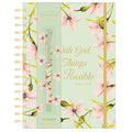 160Sht/320Pge Jumbo Spiral Chunky Journal W/Pen, Sage Floral, 8.5" X 6.25"