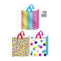 3Pk Large Multi Color Geo Patterns Hot Stamp Bags, 3 Assted Designs