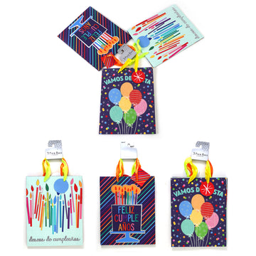 3Pk Large Birthday Spanish Fiesta Hot Stamp/Glitter Bags, 3 Assted Designs