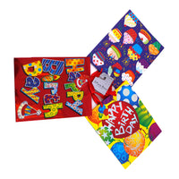 3Pk Large Birthday Fun Print On Gloss Metallic/Hot Stamp/Glitter Gift Bags, 3 Assted Designs