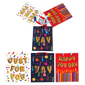 3Pk Large Birthday Banner Balloon Hot Stamp Gift Bags, 3 Designs