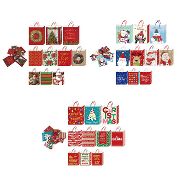 10Pk S3/M4/L3 Christmas Gift Bags, 3 Assortments
