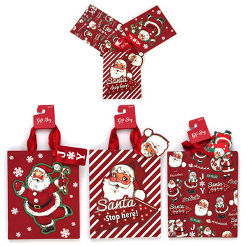 3Pk Large Christmas Gift Bags W/Glitter-Hot Stamp, Retro Santa Party, 3 Designs