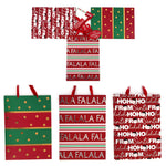 3Pk Extra Large Christmas Gift Bags W/Hot Stamp, Typography & Stripes, 3 Designs