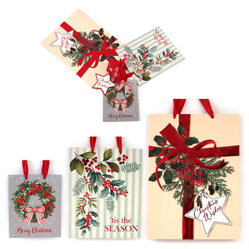 3Pk M/L/E Christmas Gift Bags W/ Hot Stamp - Traditional Elegance