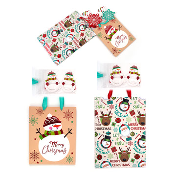 2Pk E/L Christmas Gift Bags W/Accessory-W/Hot Stamp, Snowman Party