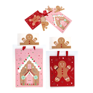 2Pk E/L Christmas Gift Bags W/Accessory-W/Hot Stamp, Gingerbread Party