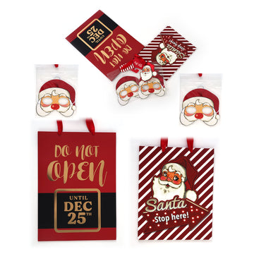 2Pk E/L Christmas Gift Bags W/Accessory-W/Hot Stamp, Retro Santa Holiday