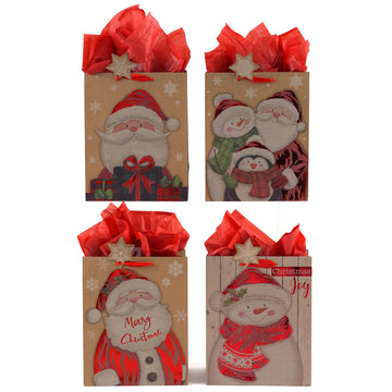 Extra Large Snowy Santa & Friends Hot Stamp Kraft Bag, 4 Designs