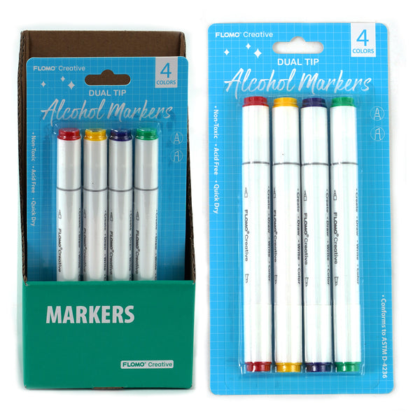 4Pk Alcohol Markers, 4 Colors, Blue Packaging | FLOMO/Nygala Corp.