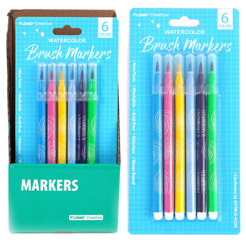 6Pk Brush Markers, 6 Colors, Blue Packaging