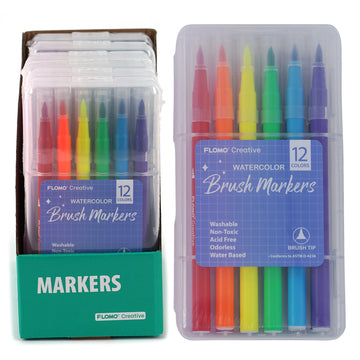 12Pk Brush Tip Water Color Markers In Reusable Case, 12 Colors, Purple Label