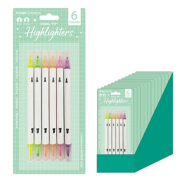 6Pk Dual Tip Highlighters, 6 Colors, Green Packaging