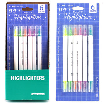 6Pk Dual Tip Highlighters, 6 Colors, Purple Packaging