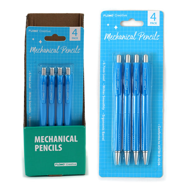 4Pk Mechanical Pencils, 0.7Mm Lead, Blue Packaging