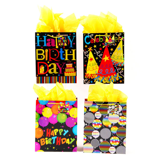 Large Birthday Confetti Dark Print On Mettalic, 4 Designs