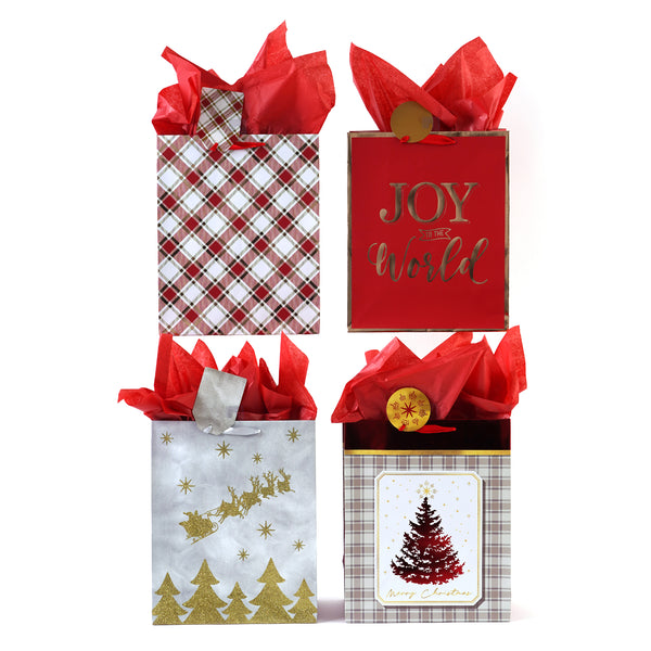 Large Plaid Joy Christmas Glitter/Hot Stamp Bag, 4 Designs