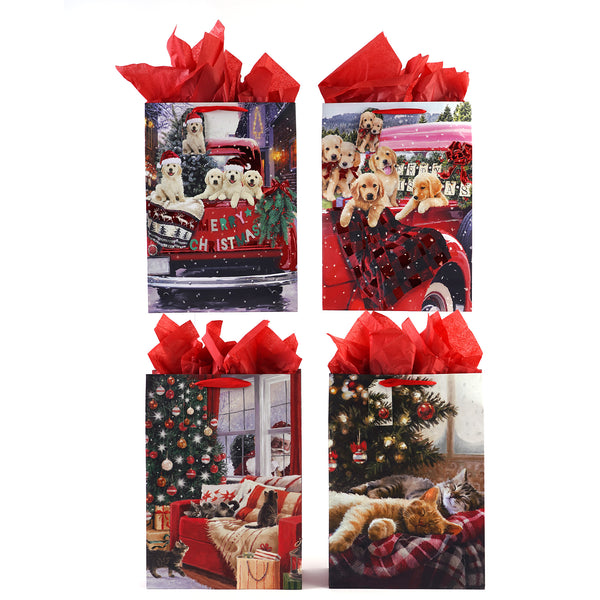 Medium Plaid Pets Christmas Glitter/Hot Stamp Bag, 4 Designs