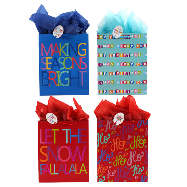 Medium Bright Bold Christmas Glitter Bag, 4 Designs