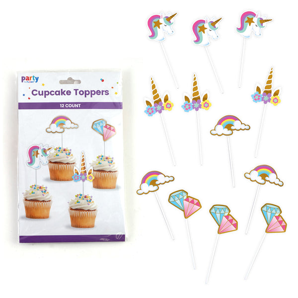 12Ct Unicorn Party Cupcake Topper With Hot Stamping, 4 Designs Assorted