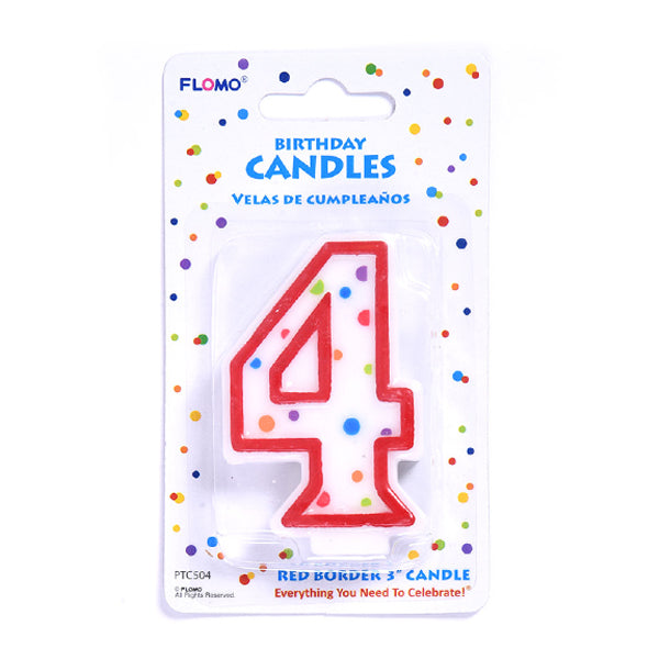 3" 1Pk Birthday Candle -Red Border Numerical "4"