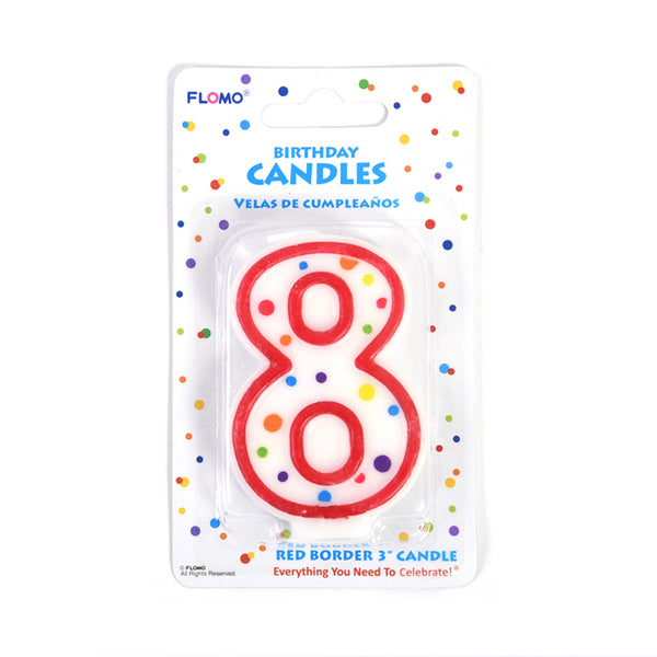 3" 1Pk Birthday Candle -Red Border Numerical "8"