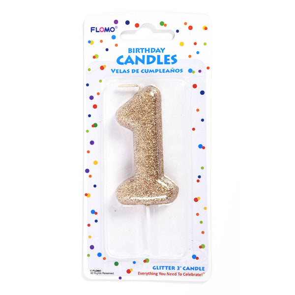 2.75" 1Pk Birthday Candle - Gold Glitter Number "1"