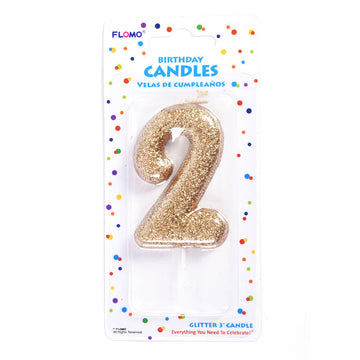 2.75" 1Pk Birthday Candle - Gold Glitter Number "2"