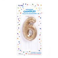 2.75" 1Pk Birthday Candle - Gold Glitter Number "6"